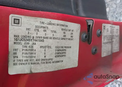 2000 Chevrolet Cavalier z USA, uszkodzony, nr VIN 1G1JC5245Y7441045